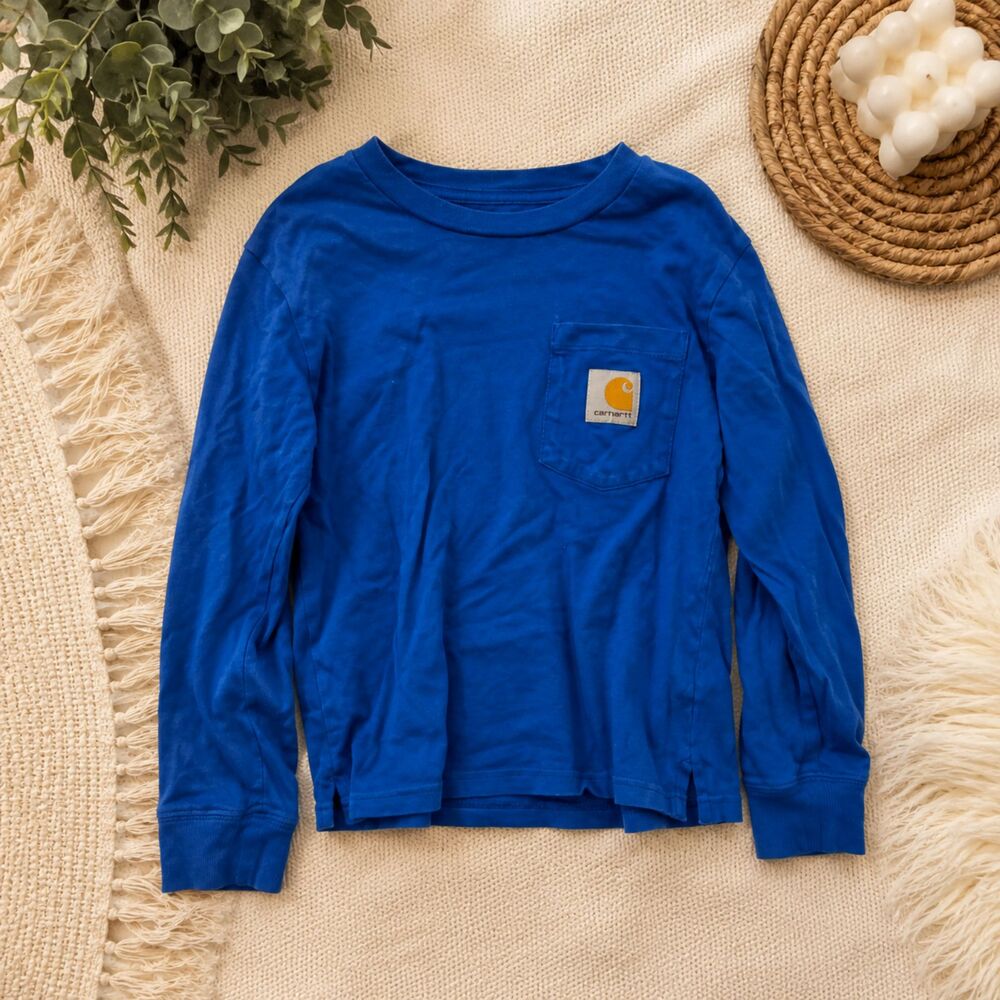 Carhartt Blue Long Sleeve Pocket Shirt Relaxed Fit Workwear Tee Size 6